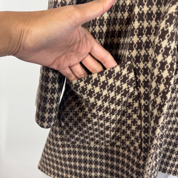 Vintage Stetson Brown Houndstooth Wool Blend Knit Collar Belted Coat Size S - Picture 9 of 14